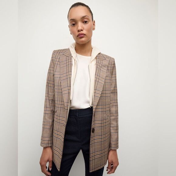 Veronica Beard Maci Plaid Dickey Blazer Tan Jacket Size 8 - Picture 4 of 14